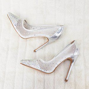 Krayzie Silver Mesh Jeweled High Heel Pumps